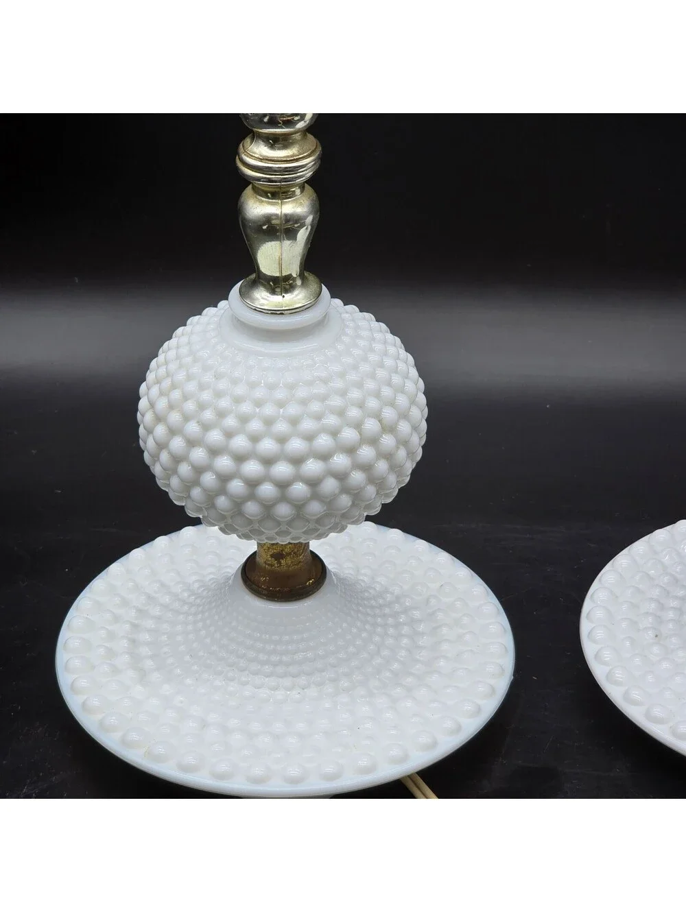 Vintage Hobnail Milk Glass Boudoir Lamps Pair Mid Century Fenton Style Set of 2